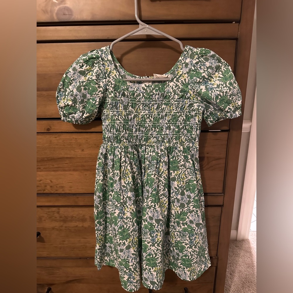 Crewcuts smock green floral dress size 7